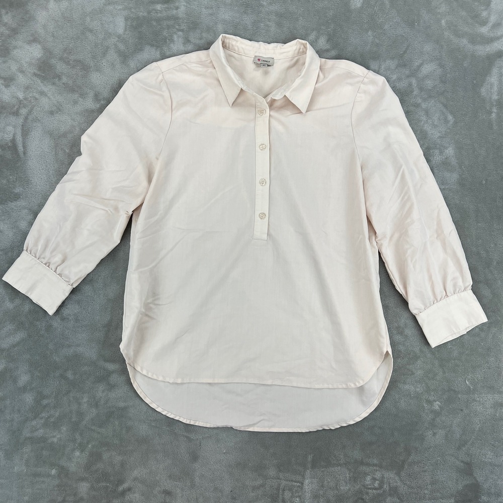 Cremieux Womens Pink Henley Blouse Long Sleeve Button Cuff High Low Hem Small